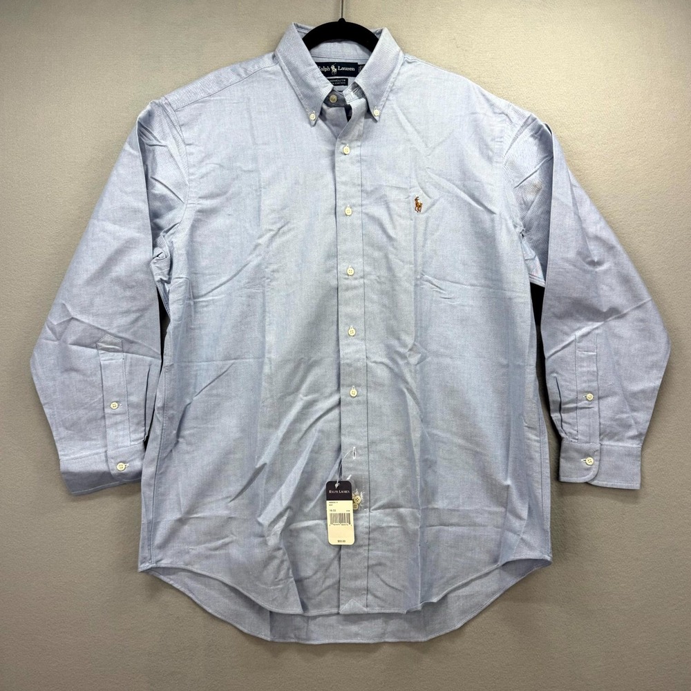Ralph Lauren Yarmouth Dress Shirt Mens 16-33 Blue Oxford Long Sleeve Flesh Pony